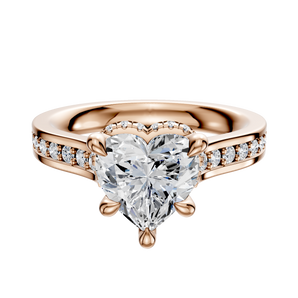 14K Rose Gold 4 Prong Collar Cathedral Flat 1-Row-Pave 2.5mm Engagement Ring