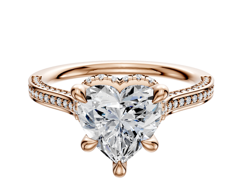 14K Rose Gold 4 Prong Collar Cathedral Flat 3-Row-Pave 2.0mm Engagement Ring