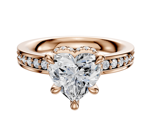 14K Rose Gold 4 Prong Collar Classic Flat 1-Row-Pave 2.5mm Engagement Ring