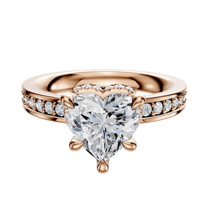 14K Rose Gold 4 Prong Collar Classic Flat 1-Row-Pave 2.5mm Engagement Ring