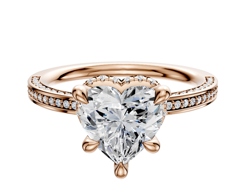 14K Rose Gold 4 Prong Collar Classic Flat 3-Row-Pave 2.0mm Engagement Ring