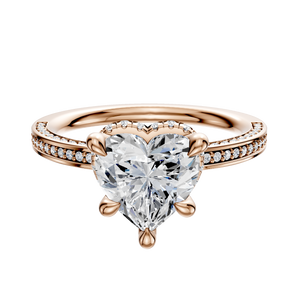 14K Rose Gold 4 Prong Collar Classic Flat 3-Row-Pave 2.0mm Engagement Ring