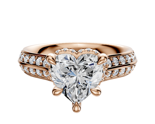 14K Rose Gold 4 Prong Collar Cathedral Knife Edge 1-Row-Pave 2.5mm Engagement Ring