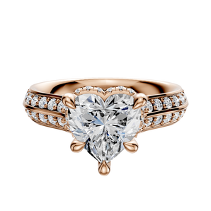 14K Rose Gold 4 Prong Collar Cathedral Knife Edge 1-Row-Pave 2.5mm Engagement Ring