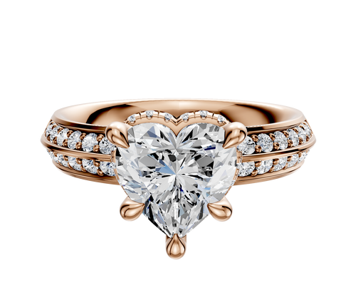 14K Rose Gold 4 Prong Collar Classic Knife Edge 1-Row-Pave 2.5mm Engagement Ring