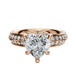 14K Rose Gold 4 Prong Collar Classic Knife Edge 1-Row-Pave 2.5mm Engagement Ring