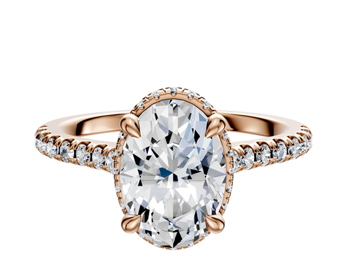 14K Rose Gold 4 Prong Collar Cathedral Dome 1-Row-Pave 2.5mm Engagement Ring