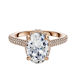 14K Rose Gold 4 Prong Collar Cathedral Dome 3-Row-Pave 2.0mm Engagement Ring