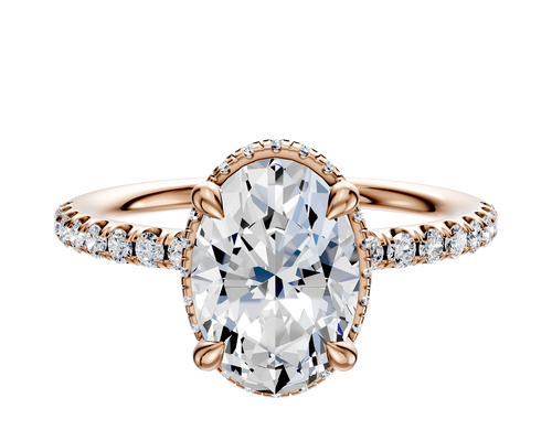 14K Rose Gold 4 Prong Collar Classic Dome 1-Row-Pave 2.5mm Engagement Ring