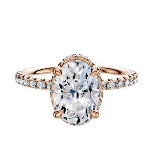 14K Rose Gold 4 Prong Collar Classic Dome 1-Row-Pave 2.5mm Engagement Ring