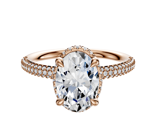 14K Rose Gold 4 Prong Collar Classic Dome 3-Row-Pave 2.0mm Engagement Ring