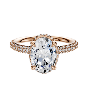 14K Rose Gold 4 Prong Collar Classic Dome 3-Row-Pave 2.0mm Engagement Ring