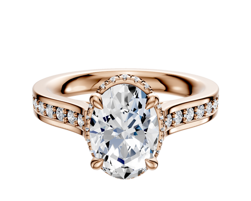 14K Rose Gold 4 Prong Collar Cathedral Flat 1-Row-Pave 2.5mm Engagement Ring