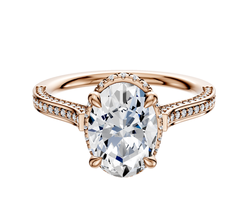 14K Rose Gold 4 Prong Collar Cathedral Flat 3-Row-Pave 2.0mm Engagement Ring