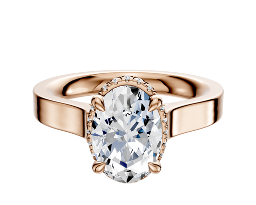 14K Rose Gold 4 Prong Collar Cathedral Flat 3.0mm Engagement Ring