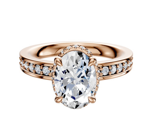 14K Rose Gold 4 Prong Collar Classic Flat 1-Row-Pave 2.5mm Engagement Ring