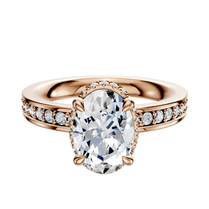 14K Rose Gold 4 Prong Collar Classic Flat 1-Row-Pave 2.5mm Engagement Ring