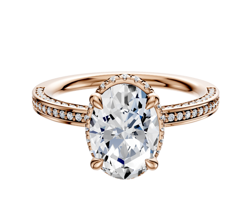 14K Rose Gold 4 Prong Collar Classic Flat 3-Row-Pave 2.0mm Engagement Ring