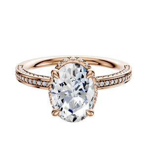 14K Rose Gold 4 Prong Collar Classic Flat 3-Row-Pave 2.0mm Engagement Ring