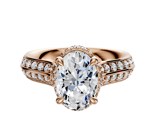 14K Rose Gold 4 Prong Collar Cathedral Knife Edge 1-Row-Pave 2.5mm Engagement Ring