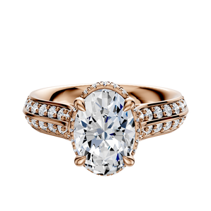 14K Rose Gold 4 Prong Collar Cathedral Knife Edge 1-Row-Pave 2.5mm Engagement Ring