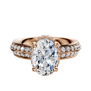 14K Rose Gold 4 Prong Collar Classic Knife Edge 1-Row-Pave 2.5mm Engagement Ring