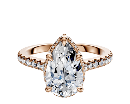 14K Rose Gold 4 Prong Collar Cathedral Dome 1-Row-Pave 2.5mm Engagement Ring