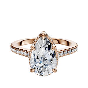 14K Rose Gold 4 Prong Collar Cathedral Dome 1-Row-Pave 2.5mm Engagement Ring