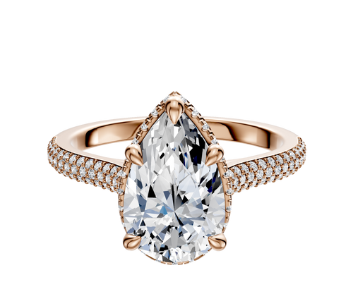 14K Rose Gold 4 Prong Collar Cathedral Dome 3-Row-Pave 2.0mm Engagement Ring