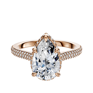 14K Rose Gold 4 Prong Collar Cathedral Dome 3-Row-Pave 2.0mm Engagement Ring