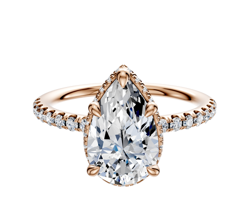 14K Rose Gold 4 Prong Collar Classic Dome 1-Row-Pave 2.5mm Engagement Ring