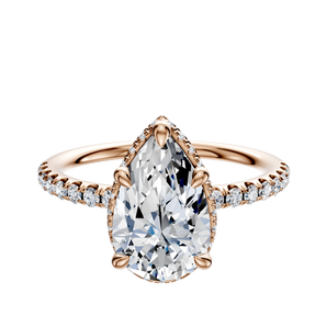 14K Rose Gold 4 Prong Collar Classic Dome 1-Row-Pave 2.5mm Engagement Ring