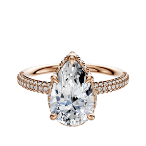 14K Rose Gold 4 Prong Collar Classic Dome 3-Row-Pave 2.0mm Engagement Ring