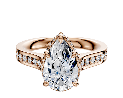 14K Rose Gold 4 Prong Collar Cathedral Flat 1-Row-Pave 2.5mm Engagement Ring