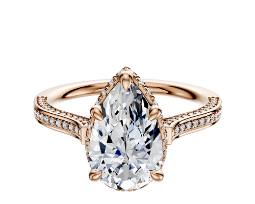 14K Rose Gold 4 Prong Collar Cathedral Flat 3-Row-Pave 2.0mm Engagement Ring