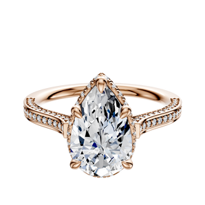 14K Rose Gold 4 Prong Collar Cathedral Flat 3-Row-Pave 2.0mm Engagement Ring