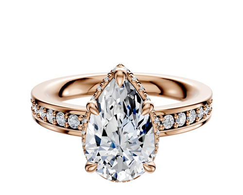 14K Rose Gold 4 Prong Collar Classic Flat 1-Row-Pave 2.5mm Engagement Ring