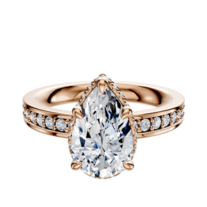 14K Rose Gold 4 Prong Collar Classic Flat 1-Row-Pave 2.5mm Engagement Ring