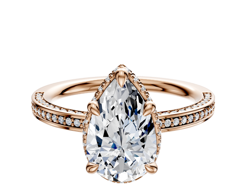 14K Rose Gold 4 Prong Collar Classic Flat 3-Row-Pave 2.0mm Engagement Ring