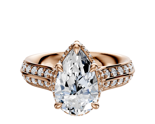 14K Rose Gold 4 Prong Collar Cathedral Knife Edge 1-Row-Pave 2.5mm Engagement Ring