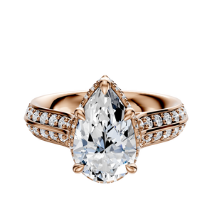 14K Rose Gold 4 Prong Collar Cathedral Knife Edge 1-Row-Pave 2.5mm Engagement Ring