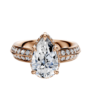 14K Rose Gold 4 Prong Collar Classic Knife Edge 1-Row-Pave 2.5mm Engagement Ring