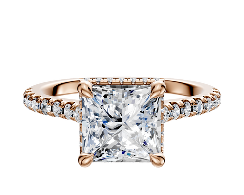 14K Rose Gold 4 Prong Collar Cathedral Dome 1-Row-Pave 2.5mm Engagement Ring