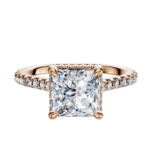 14K Rose Gold 4 Prong Collar Cathedral Dome 1-Row-Pave 2.5mm Engagement Ring