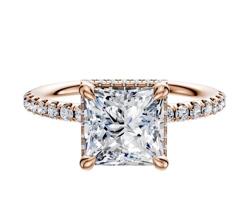 14K Rose Gold 4 Prong Collar Classic Dome 1-Row-Pave 2.5mm Engagement Ring