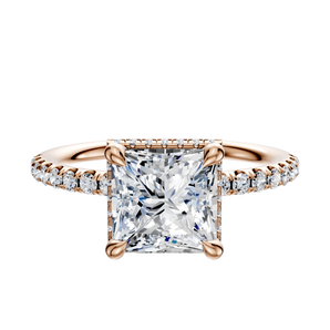 14K Rose Gold 4 Prong Collar Classic Dome 1-Row-Pave 2.5mm Engagement Ring