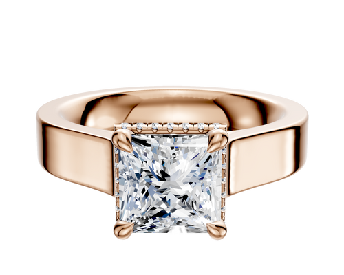 14K Rose Gold 4 Prong Collar Cathedral Flat 4.0mm Engagement Ring