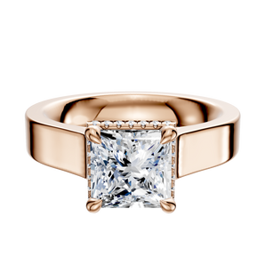 14K Rose Gold 4 Prong Collar Cathedral Flat 4.0mm Engagement Ring