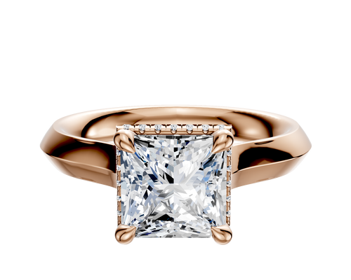 14K Rose Gold 4 Prong Collar Cathedral Knife Edge 3.0mm Engagement Ring