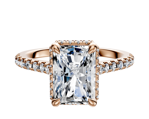 14K Rose Gold 4 Prong Collar Cathedral Dome 1-Row-Pave 2.5mm Engagement Ring